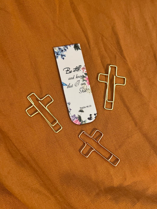 Cross Paper Clips and Magnetic Bookmark